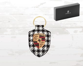 Porsche Pepita Blue Crest Keyring | Grey Leather | Gift Boxed - Etsy