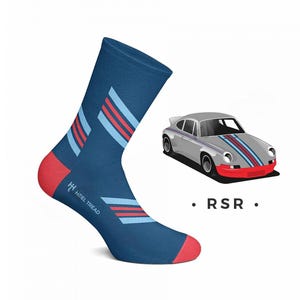 ポルシェ 911 RSR ソックス - レーシングカーギフト - ブルーオレンジ スポーツソックス - モータースポーツファンギフト - ユニセックス