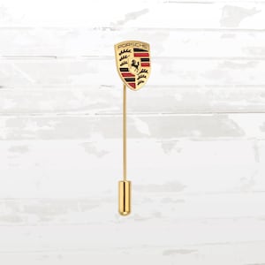 Gold Porsche Crest Pin: Collector&#39;s Lapel Badge
