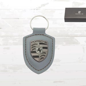 Brelok z herbem Porsche Turbonite | Skóra wanadowo-szara | Prezent dla miłośników samochodów
