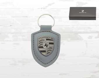 Porsche Pepita Blue Crest Keyring | Grey Leather | Gift Boxed - Etsy