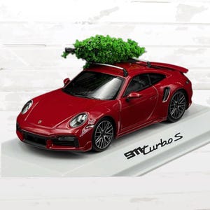 Porsche 911 Turbo S Christmas Model Car | 1/43 Scale | Carmine Red with Tree | Limited Holiday Collectible | Porsche Gift Idea
