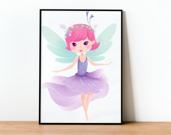 Cute Purple Fairy, Girls Decor, Kids Decor, Wall Art, Nursery Decor, Printable, Digital Download