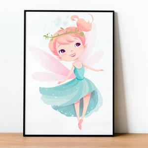 Cute Blue Fairy, Girls Decor, Kids Decor, Wall Art, Nursery Decor, Printable, Digital Download