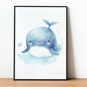 Happy Water Colored Whale, Kids Room Decor, Nursery Decor, Boys Room Decor, Girls Room Decor, Printable, Digital Download, Wall Art