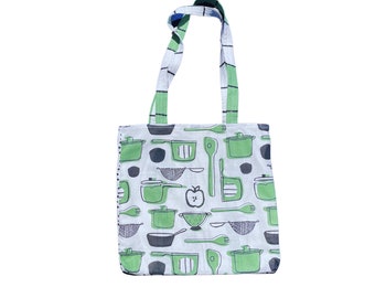 Handmade four sided cotton washable tote bag, shopping tote, grocery bag, gift for her, reusable