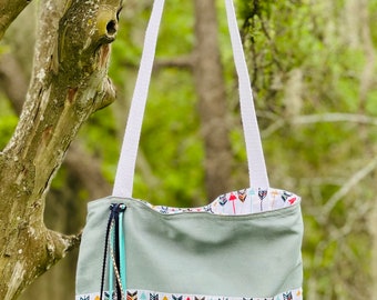 Cute blue and arrows print bag with shoulder strap, pocket book, purse, everyday use