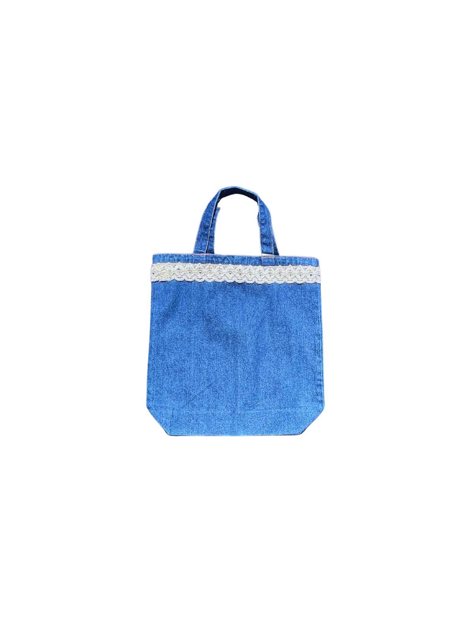 Denim with lace tote bag, farmers market bag, reusable, shopping bag, work bag, everyday use, gift for her