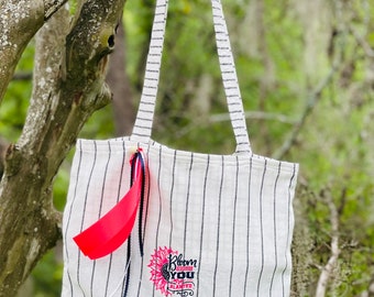 Handmade cotton embroidered shopping tote, grocery bag, gift for her, reusable, farmers market , shoulder bag, bloom where you are planted