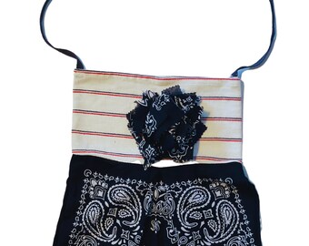 Bandanna bag with flower, gift for her, boho, purse