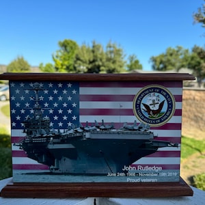 US Navy Personalize Urns, Aircraft carrier Urn, Armed Forces/Military Custom wooden Urn with FREE Engraving, Engraved urn for veterans
