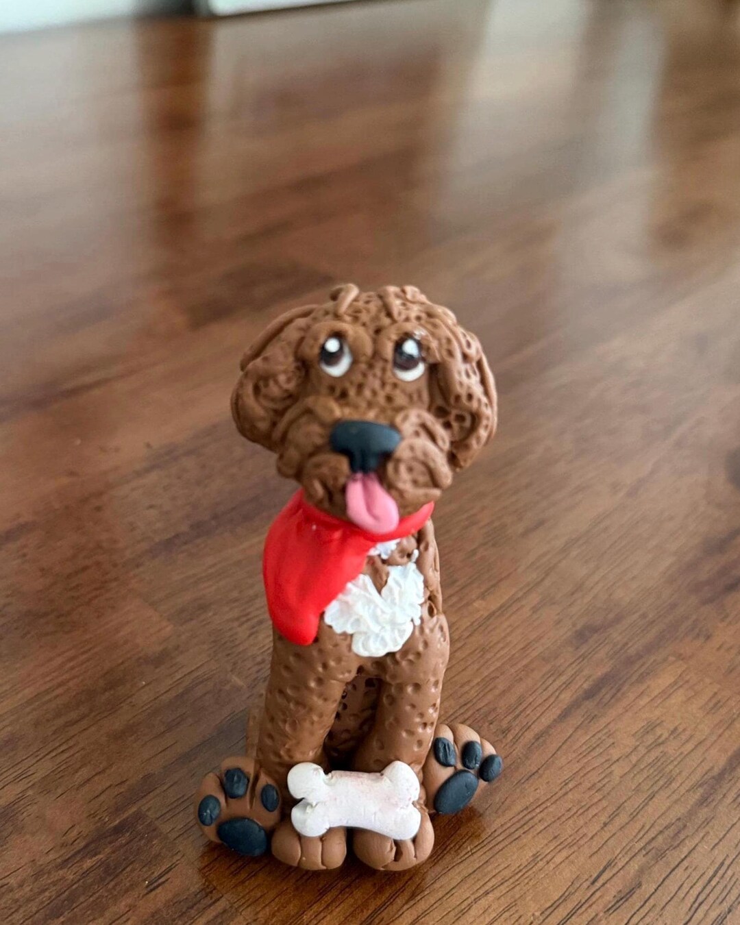 Custom Golden Doodle Dog Sculpture With Bone – Handmade Polymer Clay ...