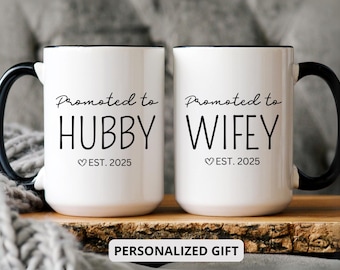 Personalized Wifey Hubby Mug Set Custom Newly Wed Wedding Gift for Couple Husband and Wife Mugs Mr and Mrs Mug New Bride and Groom Mug Set