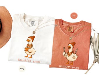 Camiseta divertida de ganso agradecido en colores cómodos, camiseta de ganso hambriento, camiseta de ganso de Acción de Gracias, camisetas a juego para parejas de Acción de Gracias y Friendsgiving