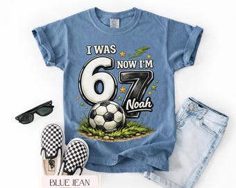 Personalized 7th Birthday Soccer Shirt Comfort Colors®, 6 7 Soccer Birthday Shirt, Custom Birthday Boy Shirt, 7th Birthday Tee, Cool Soccer