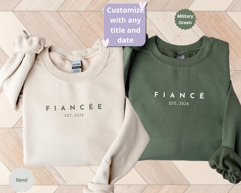 Sudaderas personalizadas para novios, camiseta de compromiso personalizada, futuros esposos, regalo de compromiso, regalo para la prometida, novio y novia imagen 1
