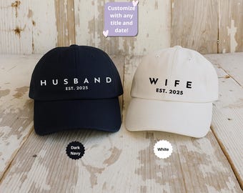 Embroidered Husband And Wife Hats, Custom EST 2025 Couple Caps, Wedding Gift For Newlyweds, Mr And Mrs Baseball Hat Set For Bride And Groom