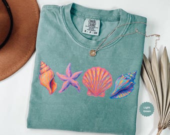Comfort Colors SeaShell Shirt, Beach Tee, Summer Woman Shirt, Summer Vibes Shirt, Gift For Teen Girls, Ocean Lover Gift, SeaShell T-Shirt