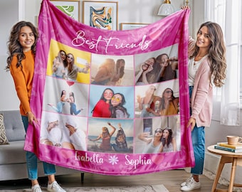 Personalized Best Friend Photo Blanket, friend Blanket, Gift for best friend, Memorial Blanket, Collage blanket, Name blanket,Bestie blanket