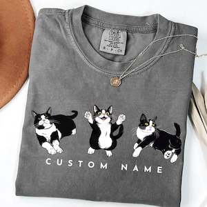 Custom Tuxedo Cat Shirt Comfort Colors Retro Cat Tees Black Cat Tee Personalized Cat Shirt Gift for Mom Fathers Day Gift for Cat Mom Shirt