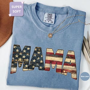 Comfort Colors® American Mama Shirt, Retro Mama Shirt, USA Mom Shirt, 4th of July Pregnancy Announcement Shirt Patriotic Baby Reveal Tee