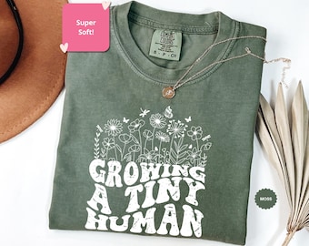 Growing A Tiny Human Shirt Mom Pregnancy Gift Pregnancy T-shirt Baby Bump Shirt Mom to Be Shirt Baby Reveal Maternity Shirt Floral Pregnancy