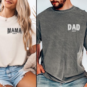 Custom Mama Dad Comfort Colors® T-shirt, Personalized Mama & Dad Pocket Shirt, Pregnancy Announcement Tee, Matching Parents Outfit Gifts