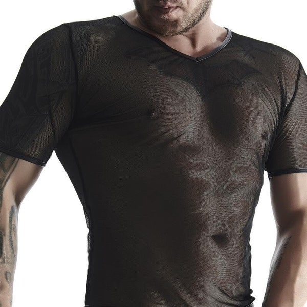 Mens T-Shirt Sheer Mesh