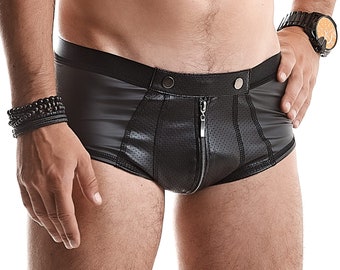 Mens Full Zipper Wetlook Short