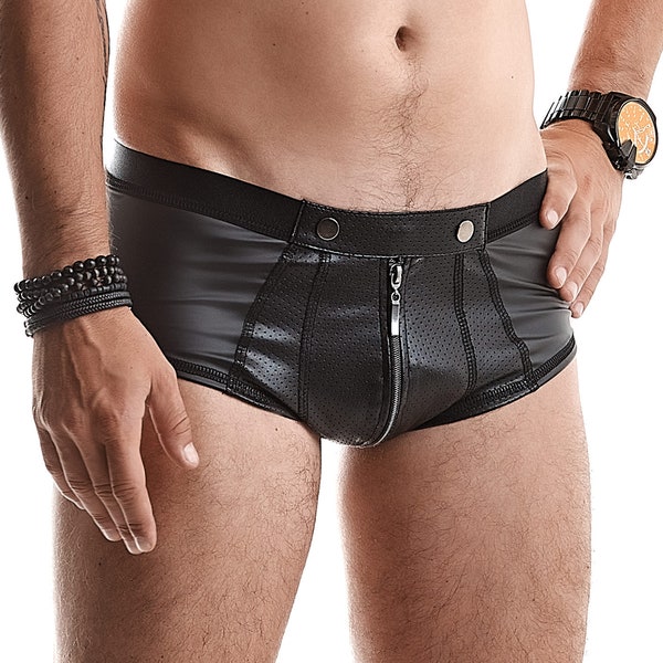 Mens Full Zipper Wetlook Short