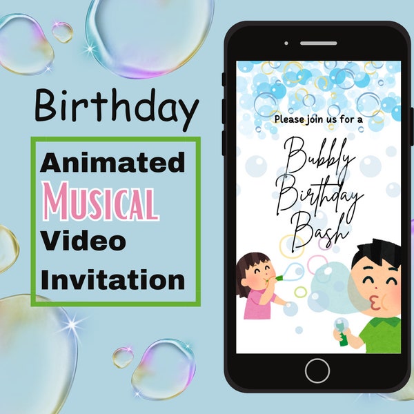 Musical Bubble Party Invite: Digital Animated Birthday Video, personalized invite