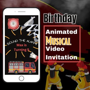 Firefighter Birthday Party Invitation - Personalized Invite for Kids,Boys - Editable Template - Animated Musical Video -Digital Fireman