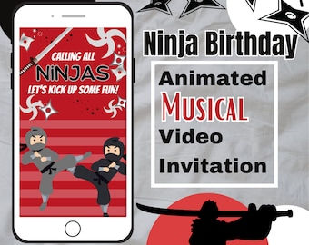 Ninja Birthday Party Animated Musical Video Invitation - Get Ready to Party in Stealth Style!, personalized invite, digital electronic evite