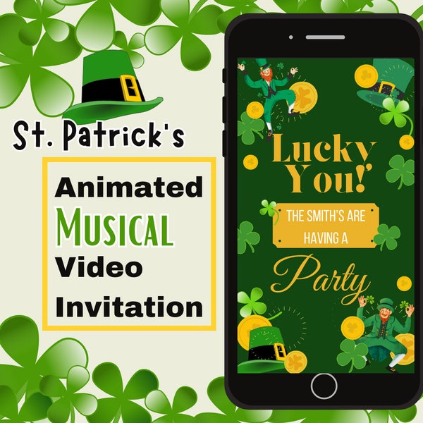 Lively and Fun! Digital St. Patrick's Day Party Animated Musical Video Invitation, personalized invite
