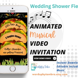 Fiesta animated couples shower musical video invitation, personalized evite, digital invite, Mexican, wedding celebration, tacos, margaritas