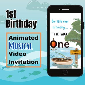 Fishing 1st Birthday Invitation: Animated Musical Video (Digital Evite) Personalized Party Invite
