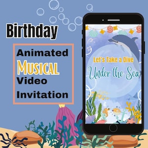 Dolphin Birthday Animated Musical Video Invitation: Under the Sea (Digital Evite) - Personalized Invite for Kids