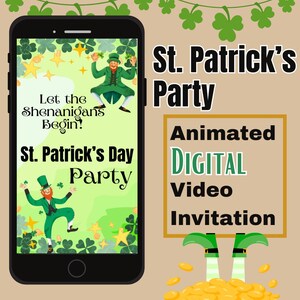 St. Patrick&#39;s Day Party Einladung - Personalisierte Einladung - Bearbeitbare Vorlage - Digital Evite - Animiertes Musikvideo