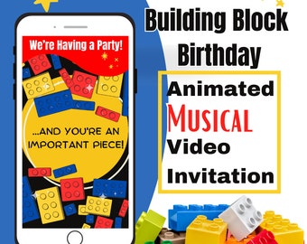 Kid's Building Blocks Birthday Invitation - Animated and Musical Video!, personalized invite, easy to edit, digital video evite