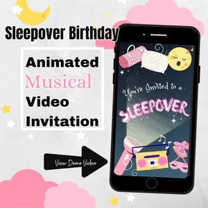 Sleepover Birthday Animated Musical Video Invitation (Digital Evite) - Slumber Party for Girls