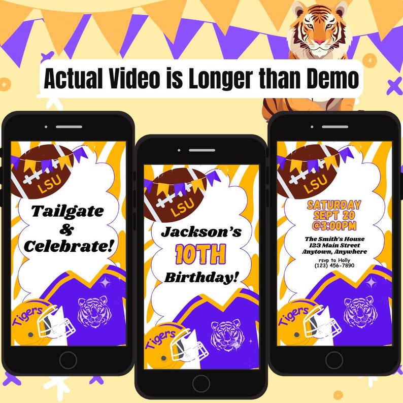 LSU Tigers Birthday Party Invitation: Animated Video (digital Evite) - Etsy