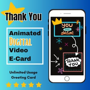 ありがとうデジタルEカード - 無制限使用 - パーソナライズされたグリーティング - 感謝カード - 子供、ティーン、大人向け - 音楽付きアニメーションビデオ