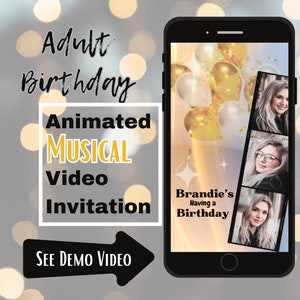 Personalized Digital Birthday Invites: Animated & Musical Video with Custom Photos, editable template, electronic evite