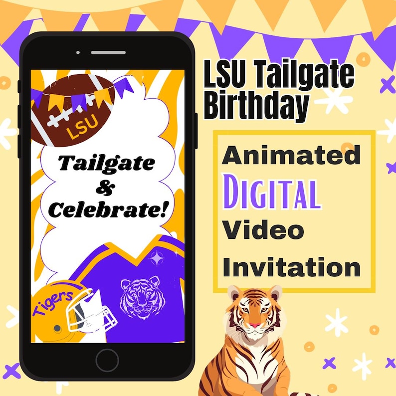 LSU Tigers Birthday Party Invitation: Animated Video (digital Evite) - Etsy