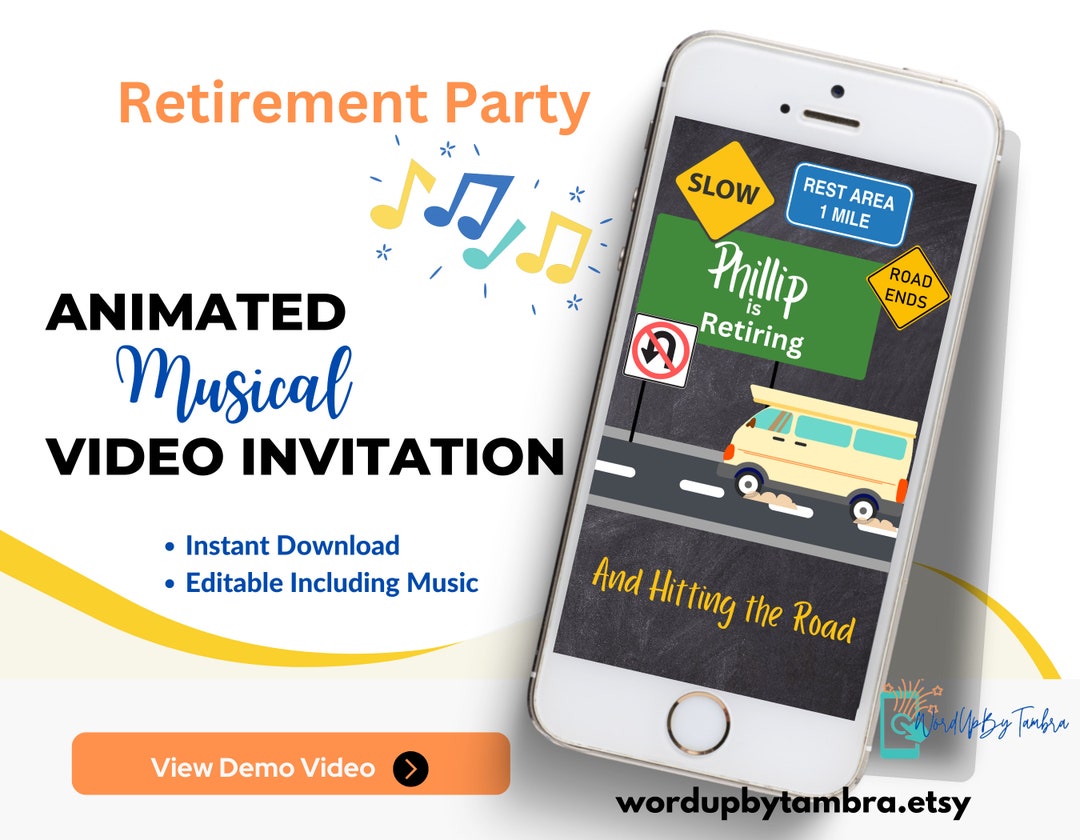 Retirement Party Video Invitation, Easy to Edit Template, Animated