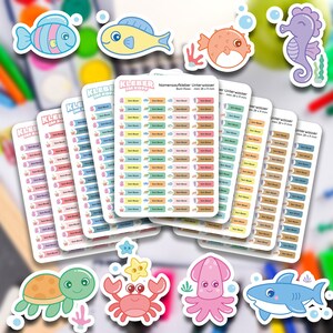 Namensaufkleber - Unter Wasser - selbstklebend - 28 x 9 mm für Kinder, Schule, KITA, Wasserfest - Glänzend & UV-beständig - 56-224 Stück