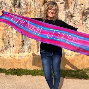 Jehovah Jireh- handpainted original design silk scarf, prophetic art praise and worship dance flag, names of God provider christian clothing