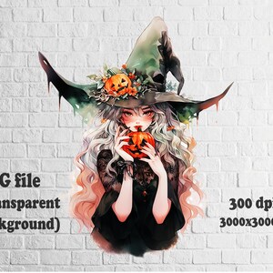 Halloween png, Witch Clipart, Scary Watercolor Clipart, Witches Graphics, Paper Crafts, Scrapbook, Witchy Halloween PNG, witchcraft png