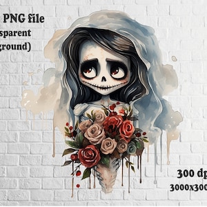 Corpse Bride png, Skull png, Horror png, Scary Watercolor Clipart, Bride Skeleton Png, Paper Crafts, Scrapbook, Witchy Halloween PNG