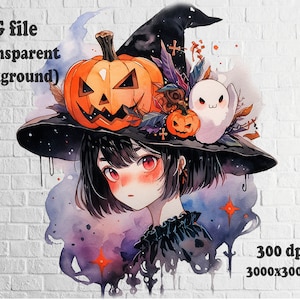 Halloween png,  Witch Clipart, Scary Watercolor Clipart, Witches Graphics, Paper Crafts, Scrapbook, Witchy Halloween PNG, witchcraft png